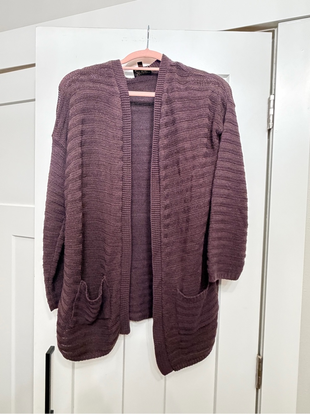 Open-Front Longline Pocket Sweater Cardigan - Plum